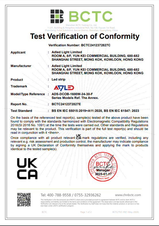 UKCA Certificate for LED Strip